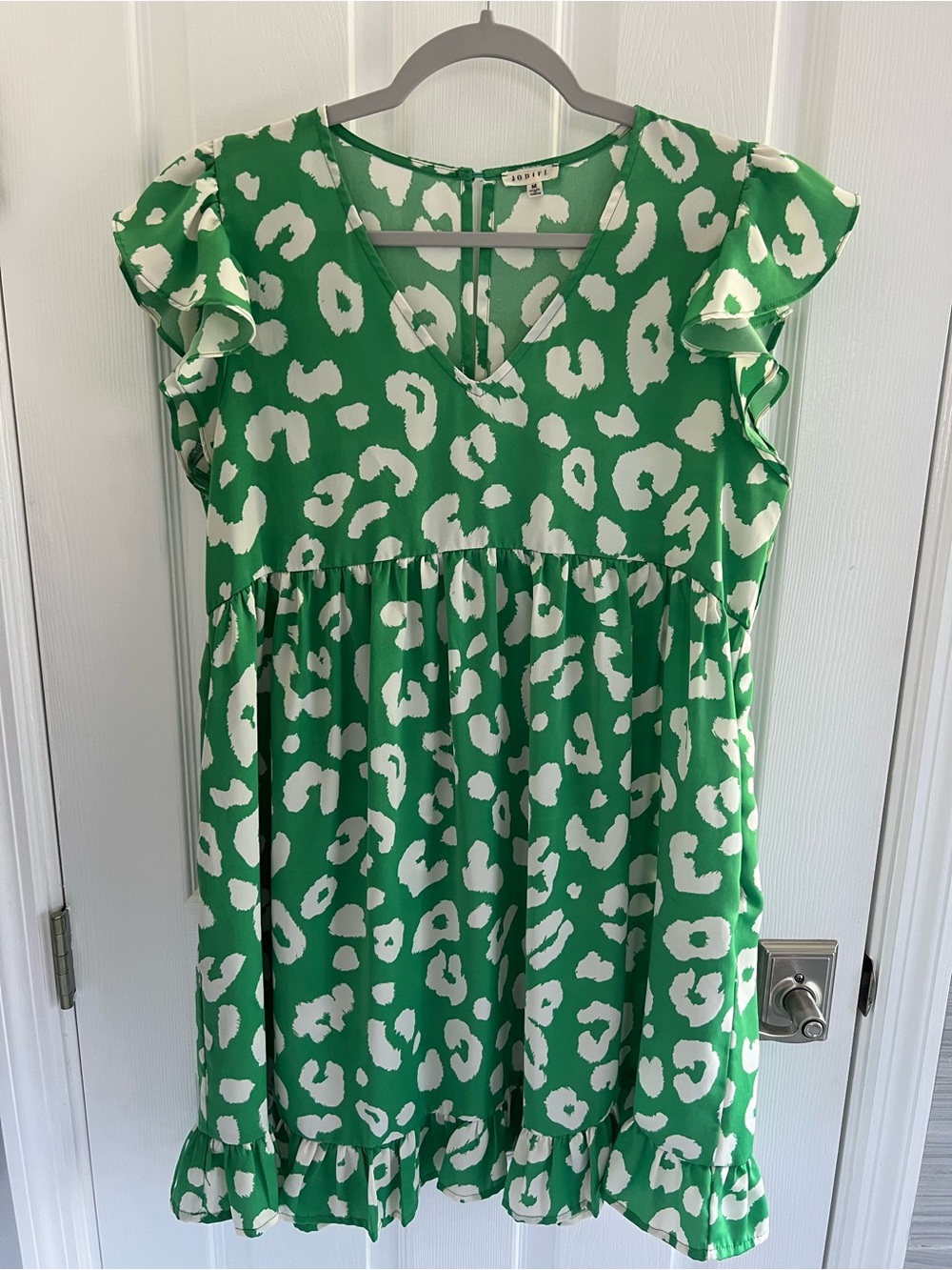 JODIFL Green & White Printed Ruffle-Hem Casual Dress